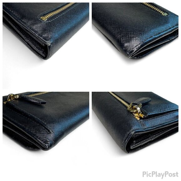 Prada Women's Long Saffiano Black Leather Bifold Ribbon Wallet - Picture 8 of 16
